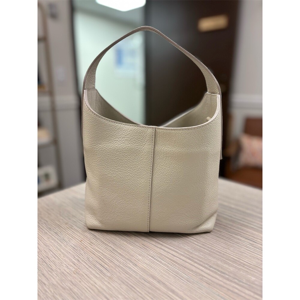 Banana Republic Hobo Crossbody Bag Ivory Italian Pebbled Leather Gold Hardware